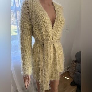 Anthropologie Larkin Yellow Shimmer Belted Cardigan Sweater Women's Size XS